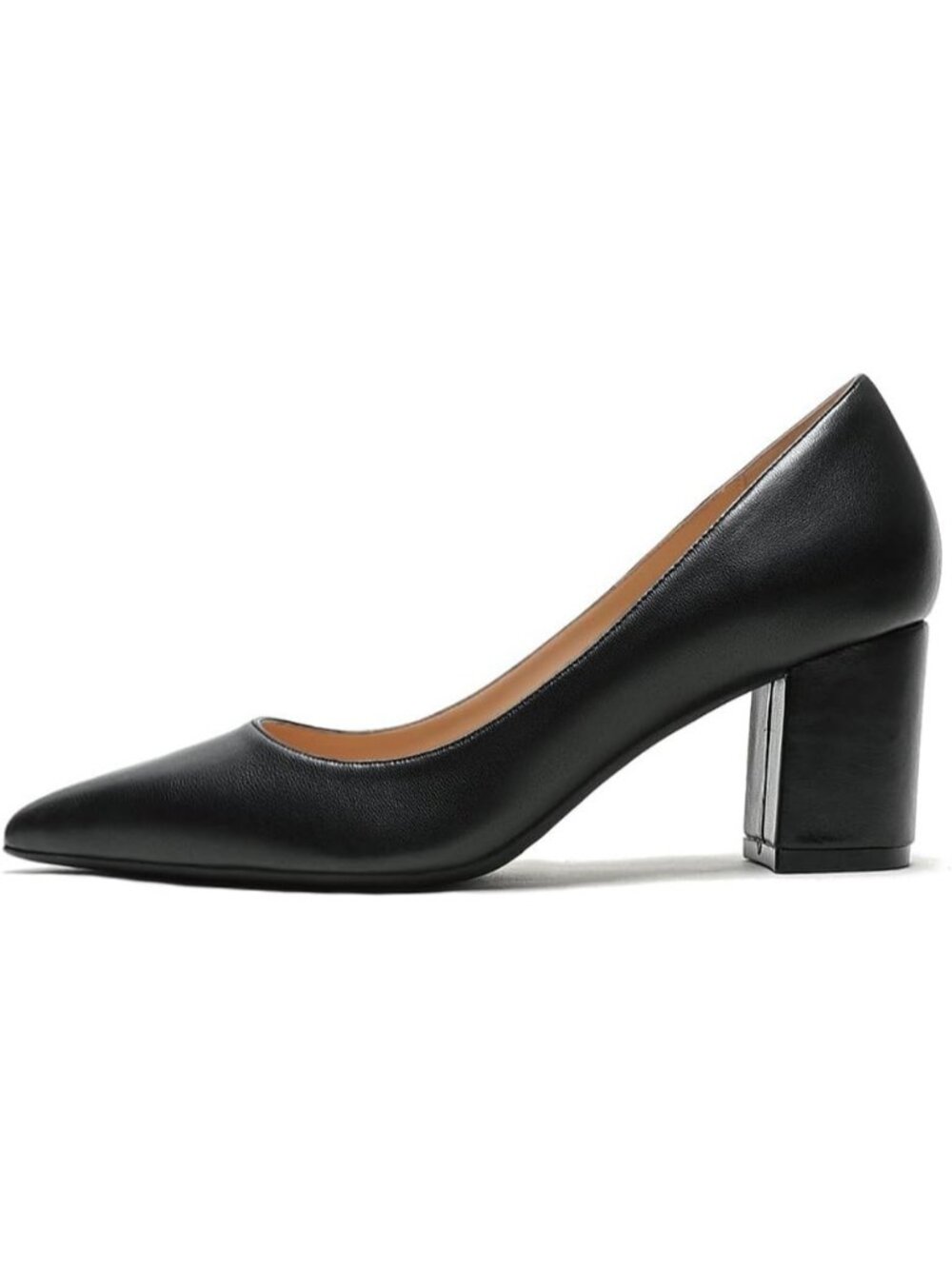 Women's Black Matte Sleek Pointed Toe Comfortable Chunky Block Heel Dress Pumps